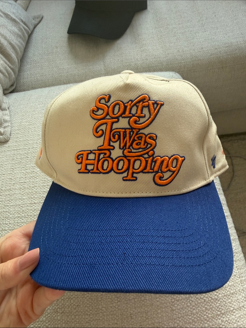 Knicks Sorry I Was Hooping Beige & Blue Snapback Hat